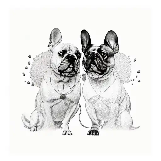 Realism Style Tattoo Of Tree Of Life With 2 French Bulldogs Sitting Underneath