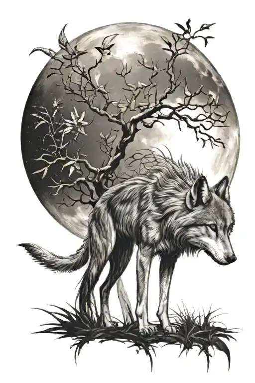 Spider Lily Red Wolf Howling At The Moon