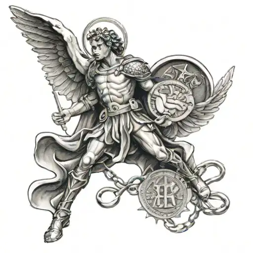 St Michael Archangel Stabbing The Devil Police With Dog Tags And Hebrew Writing
