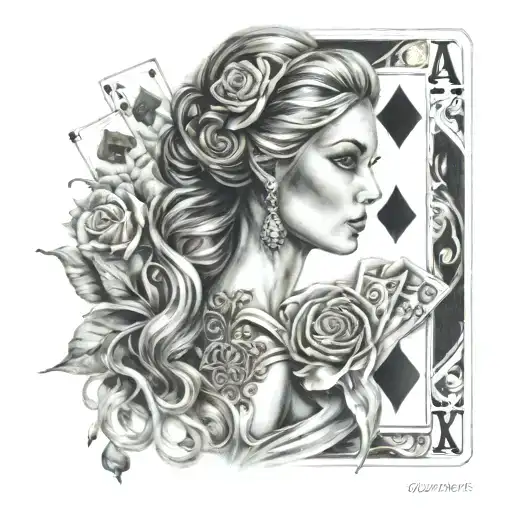 Woman With Deck Of Cards Gambling Themed