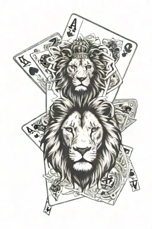 In The Background Las Vegas Casino Playing Cards Lion Face