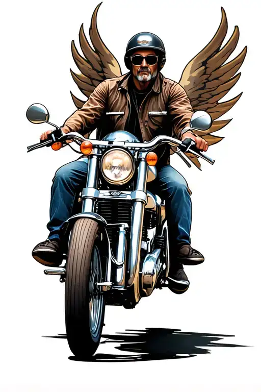 Dad Riding Harley Davidson With Heavens Gates