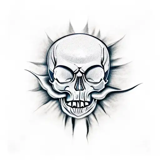 Screaming Skull On Fire With Pistons As Crossbones