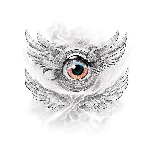 A Pair Of Eyes With Wings And The Word 'Brave' In Greek Letters In A New-school Style