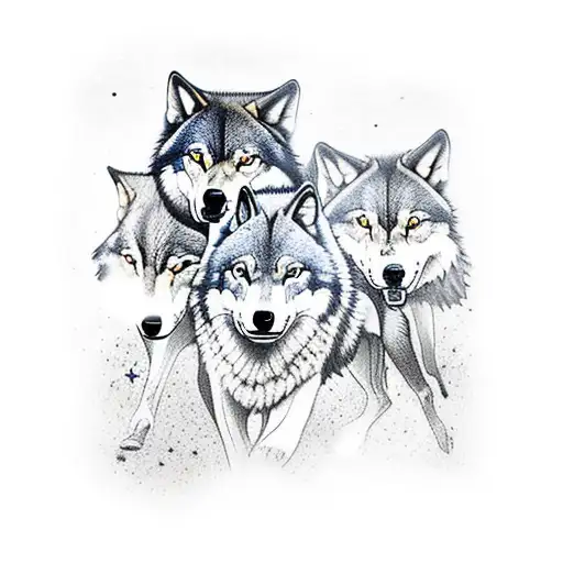 A Pack Of Wolves Running Through A Starry Night Forest