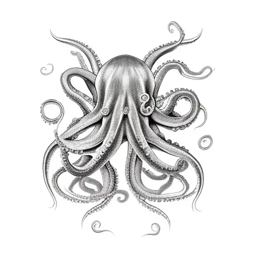 Octopus With Long Thin Tentacles Flowing Downward