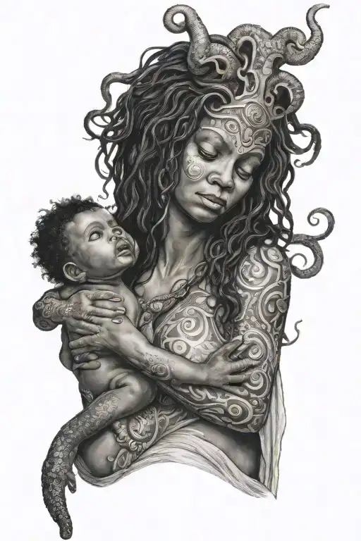 Black Medusa Breastfeeding A Baby With One Arm
