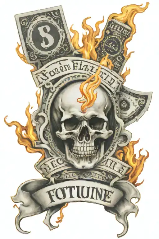 Family Over Fortune With A Lot Of Money On Fire In The Background Words