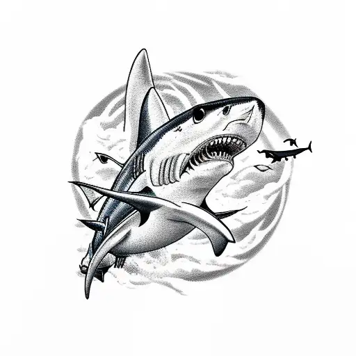 Ship On Fire With A Shark Biting It