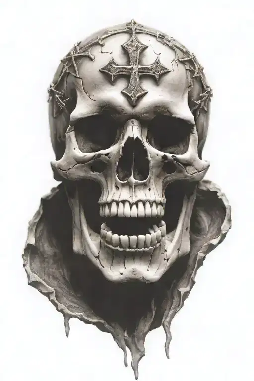Skull With Crosses Carved On It