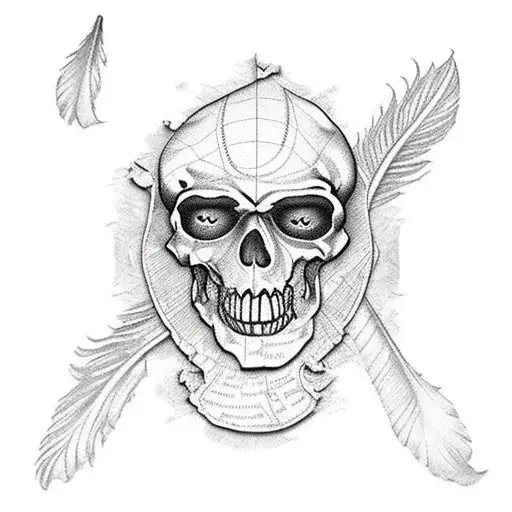 Old Pirate Map Shredded With 3D Effects With A Curvy Feather Cover The Bottom Of The Map