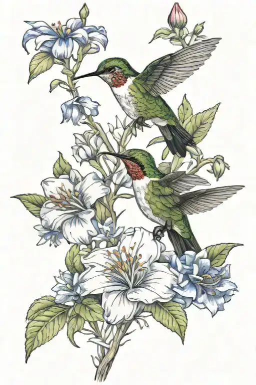 Wildflowers And Hummingbird Perched