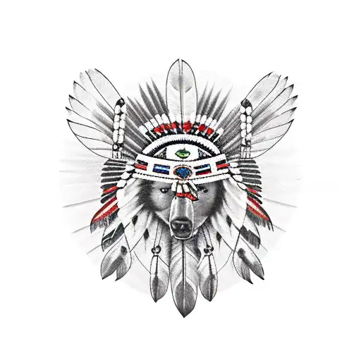 Native American Bear Thunderbird Turtle With Feathers And Chief Skull
