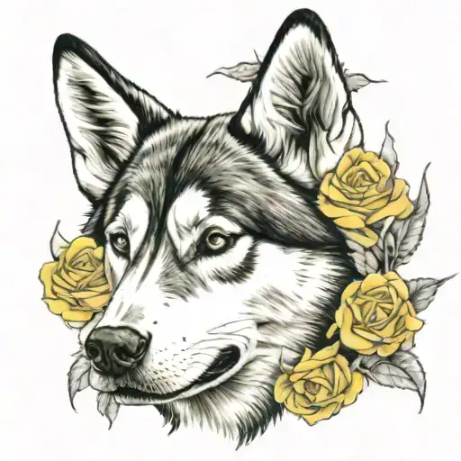 Howling Husky Yellow Roses