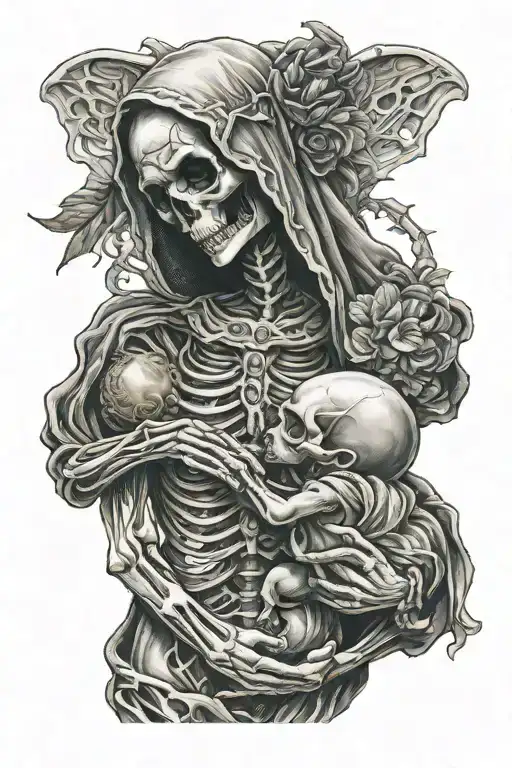 Skeleton Mary Holding Alien Baby Jesus Christ