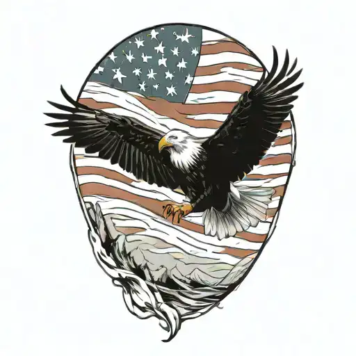 A Bald Eagle Flying In Front Of A Waving American Flag
