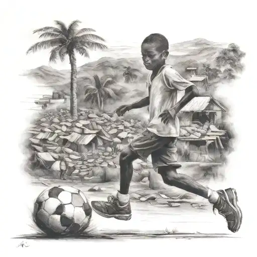 Boy Walking With Soccer Ball In Haiti