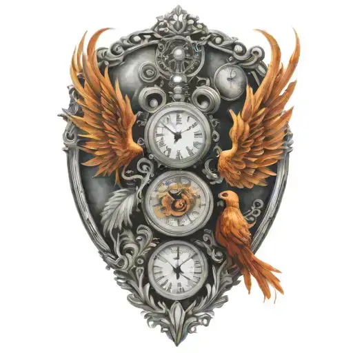 Phoenix Rising From A Camera With 3 Pocket Watches