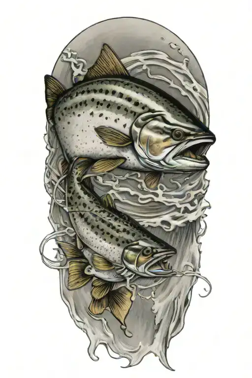 Realistic Salmon With Fly Fishing Line That It Is Following