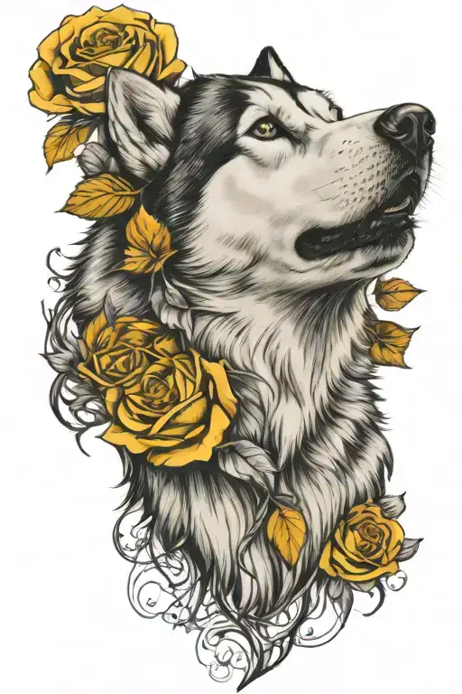 Husky Howling Yellow Rose
