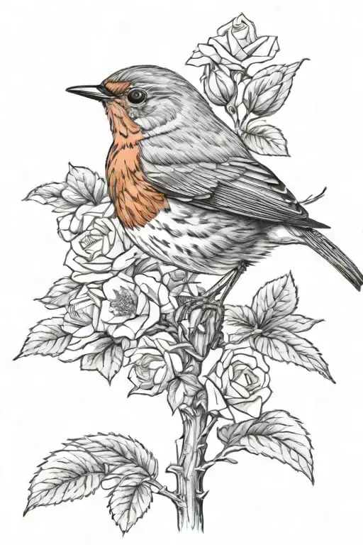 European Robin With York Rose