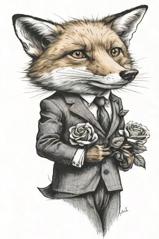 Fox In A Suit Holding A Rose