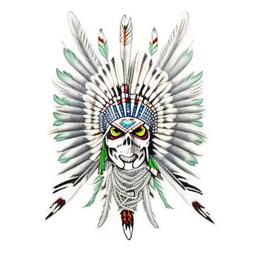 Native American Thunderbird And Turtle With Feathers And Chief Skull