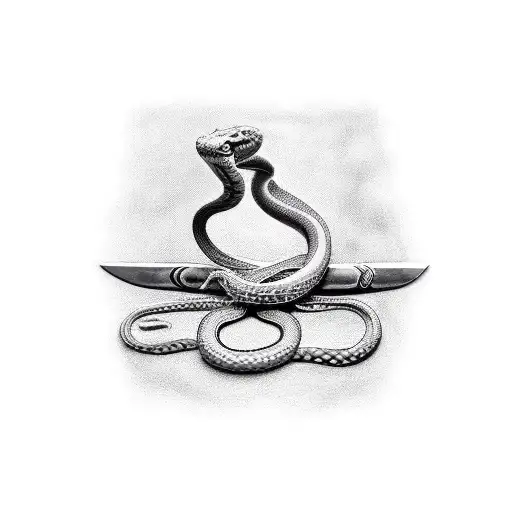 A Realistic Depiction Of A Snake Wrapped Around A Sword With Roman Words