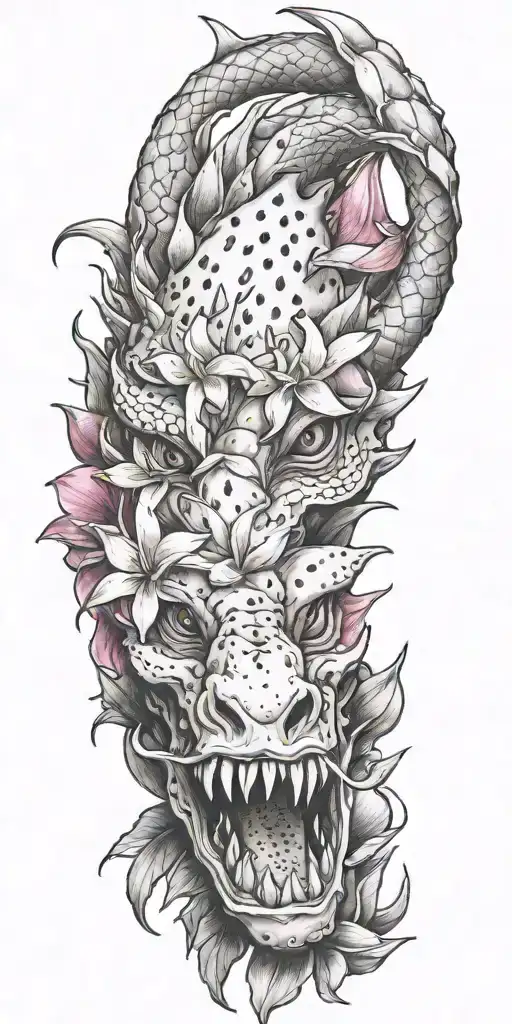 Dragon Head With Dragon Fruit And Plumeria