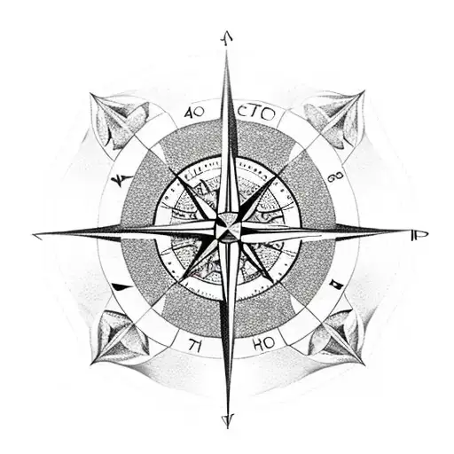 A Compass Rose With Delicate Dotwork Details And Shattered Clock Fragments