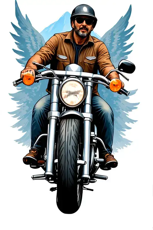 Dad Riding Harley Davidson With Heavens Gates Mountain