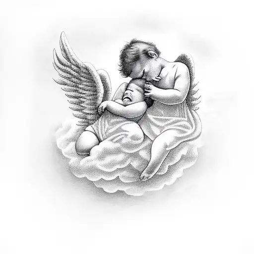 Two Angel Babies Sleeping On A Cloud