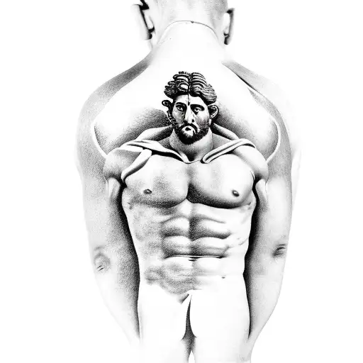 Roman God In A Biceps In Mocrorealism Style
