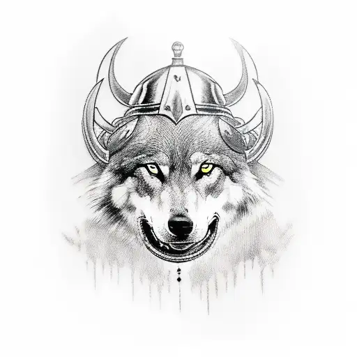 Viking Father Woman And Daughter Protected By A Wolf With Odin Thors Hammer