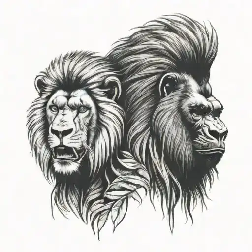 Silverback Gorilla And Lion