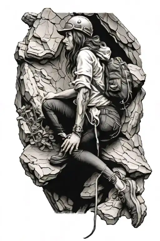 Black And White Climber Woman Sitting