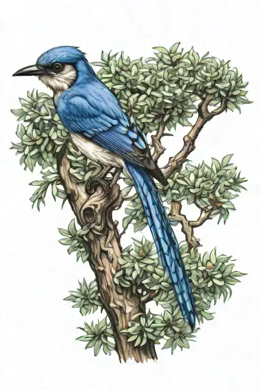 California Scrub Jay Perched On A Live Oak Tree