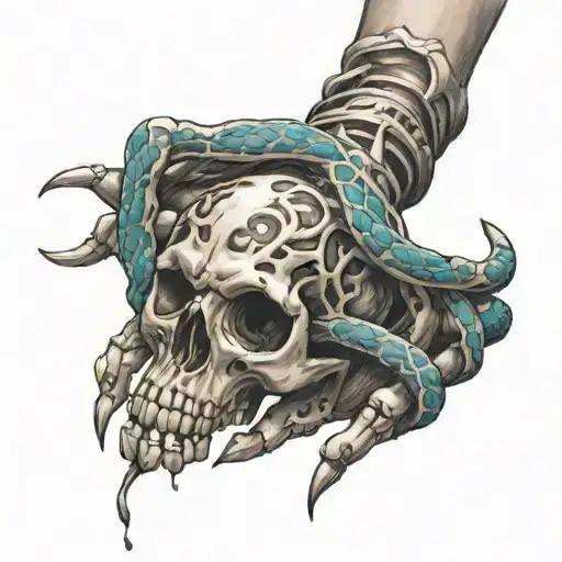 Skeleton Hand With Snake Wrapping Around