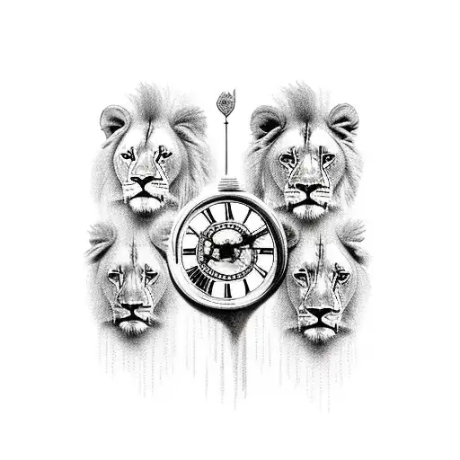 Pride Of Lions In Africa With Trees And Clock Faces With Kids Time Of Birth On