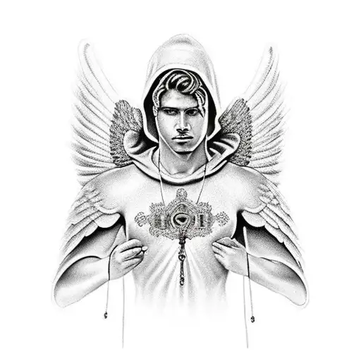 Male Hooded Guardian Angel Holding Rosary