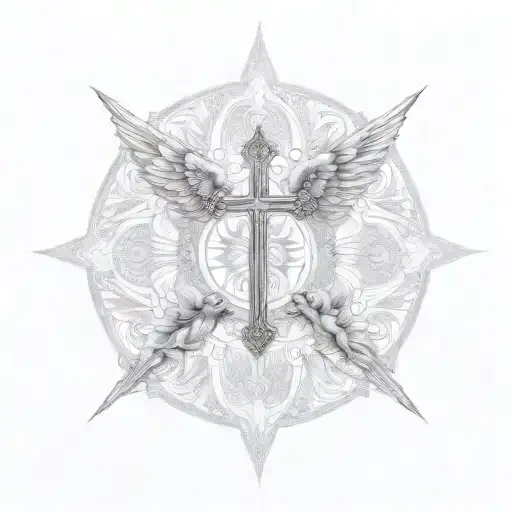 Christian Mandala Cross Angels