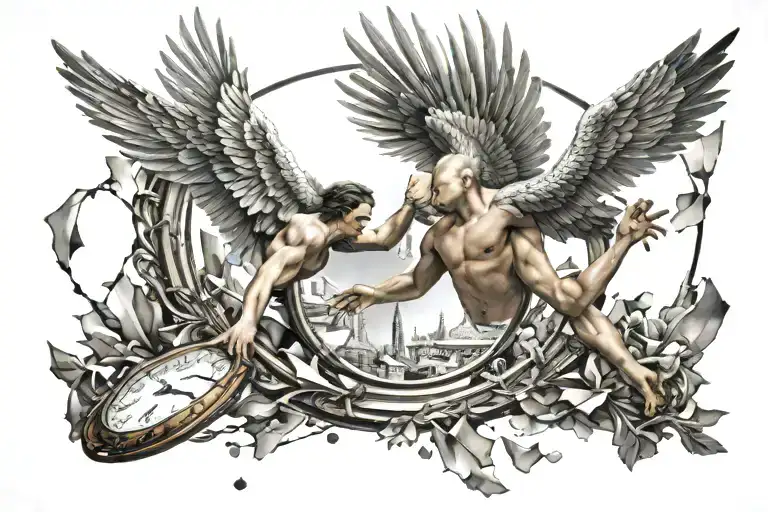 Icarus Falling Fragmented Mirror Reflecting Different Aspects