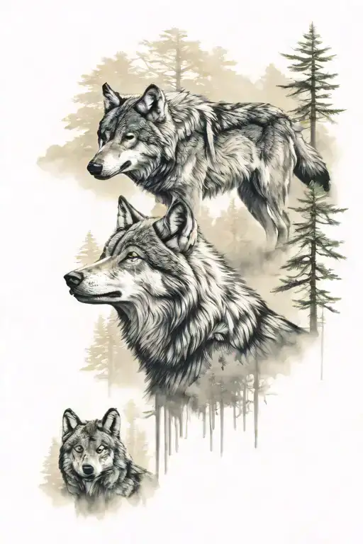 Two Wolves In A Forest Landscape