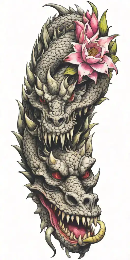 Dragon Head With Dragon Fruit And Plumeria