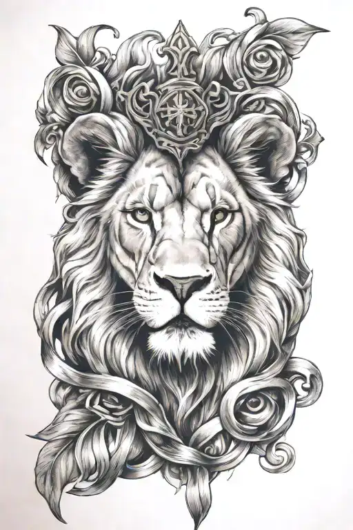 Lion Head With A Jessus Cross Intertwined
