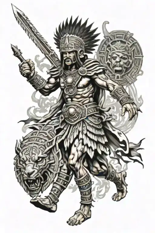 Aztec Warrior Walking Out Of Hell Fire