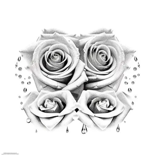 Two White Roses With 22 Water Droplets And 2 Of Those Being Blood Red