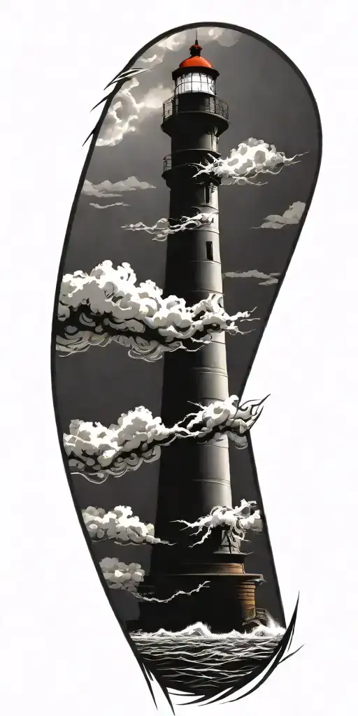 Stormy Seas Surrounding Lighthouse Standing Tall