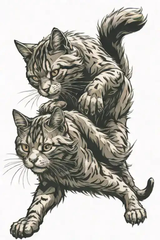 Two Warrior Cats Fighting Stance Together Symbolizing