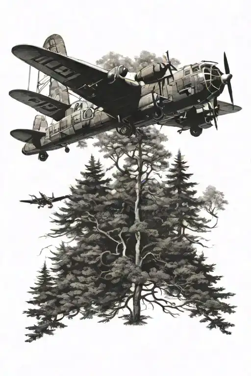 Forest Scene With A Lancaster Bomber Plane Flying